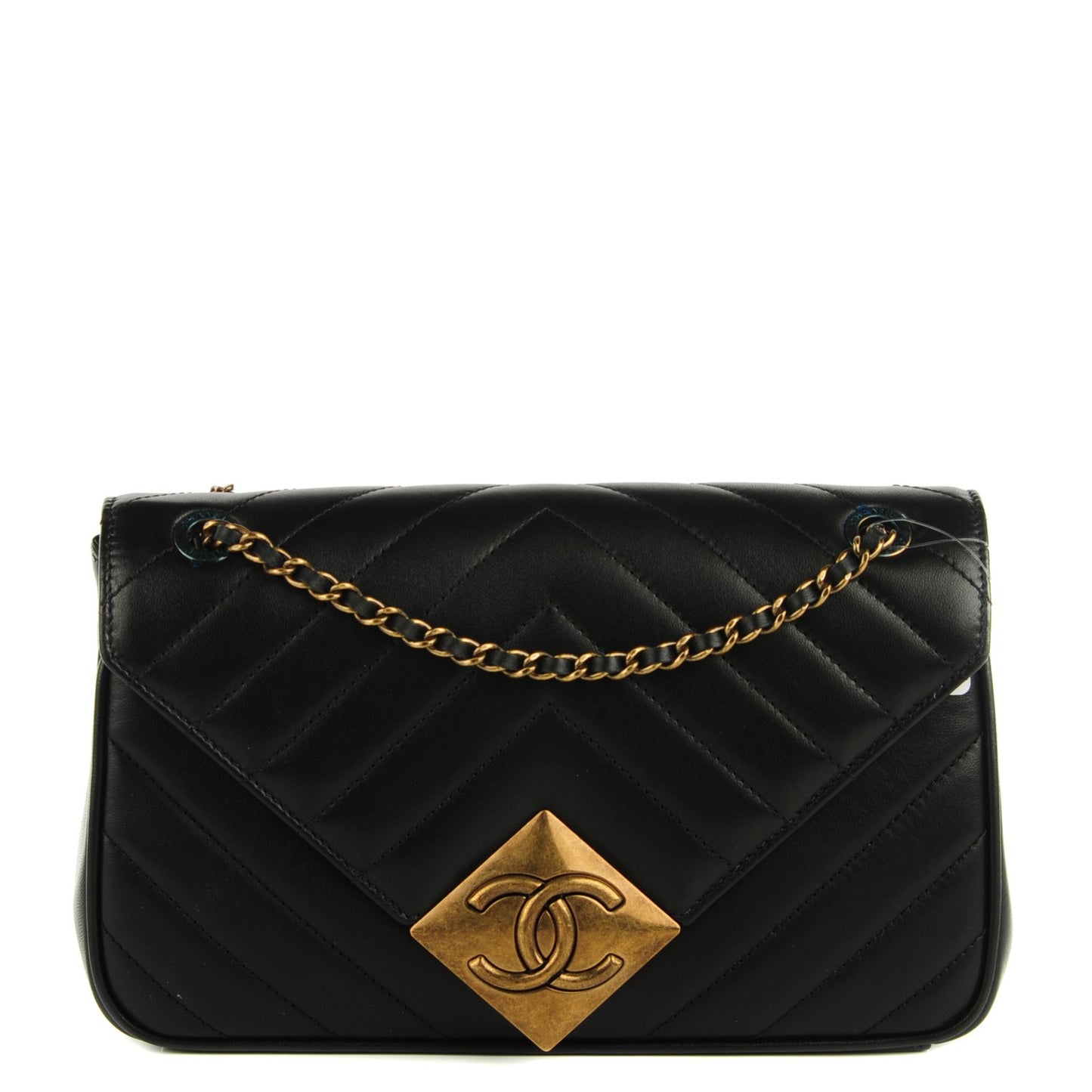 Lambskin Chevron Quilted Mini Pyramid CC Flap Black