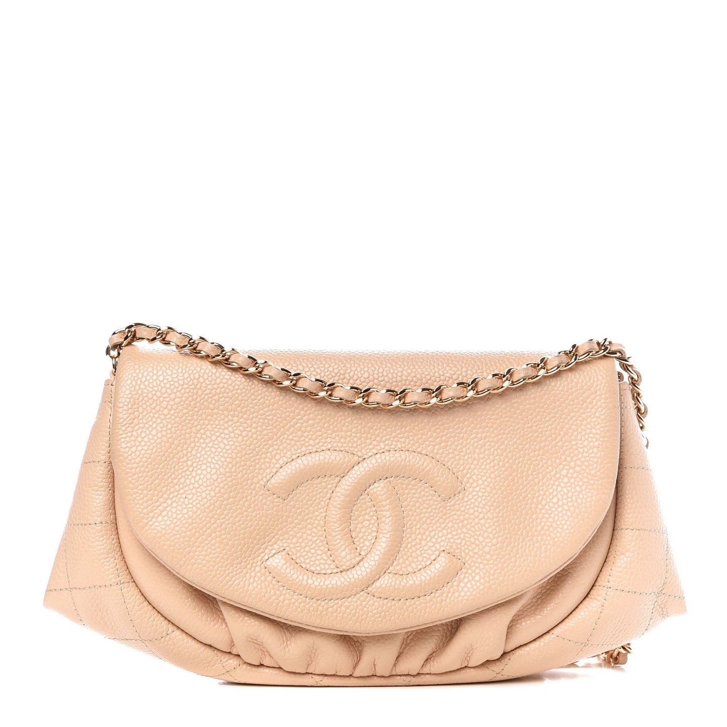 Caviar Half Moon Wallet On Chain Light Beige