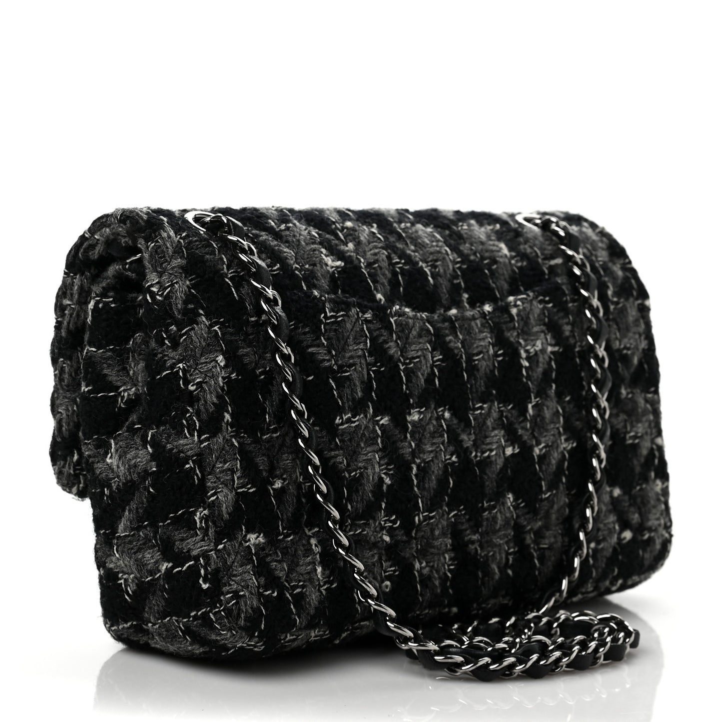 Tweed Medium Double Flap Black Grey