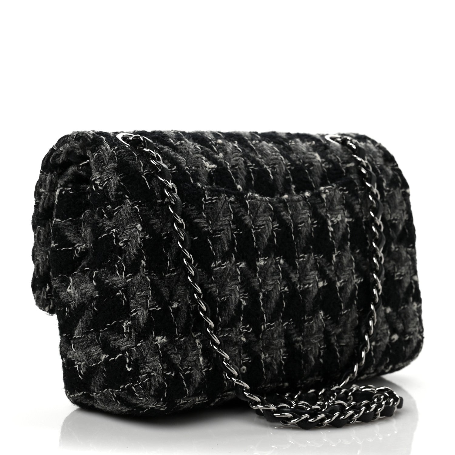 Chanel Tweed Medium Double Flap Black Grey 2 of 8
