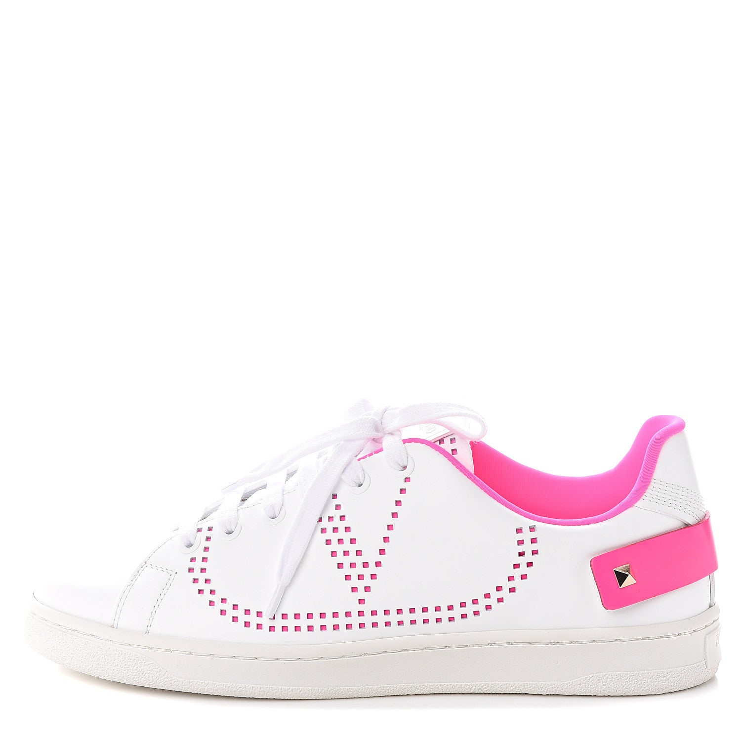 Valentino Garavani Calfskin Womens Backnet Sneakers 38.5 White Fuchsia 1 of 10
