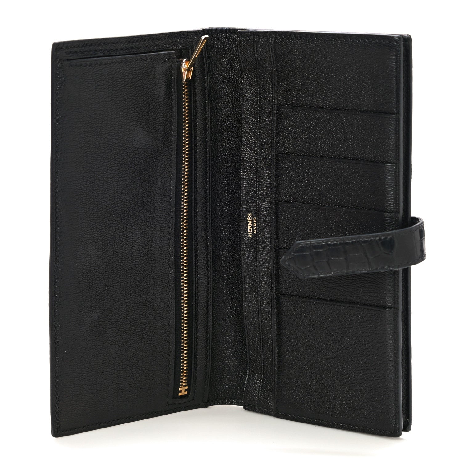 Hermes Shiny Alligator Bearn Wallet Black 5 of 12