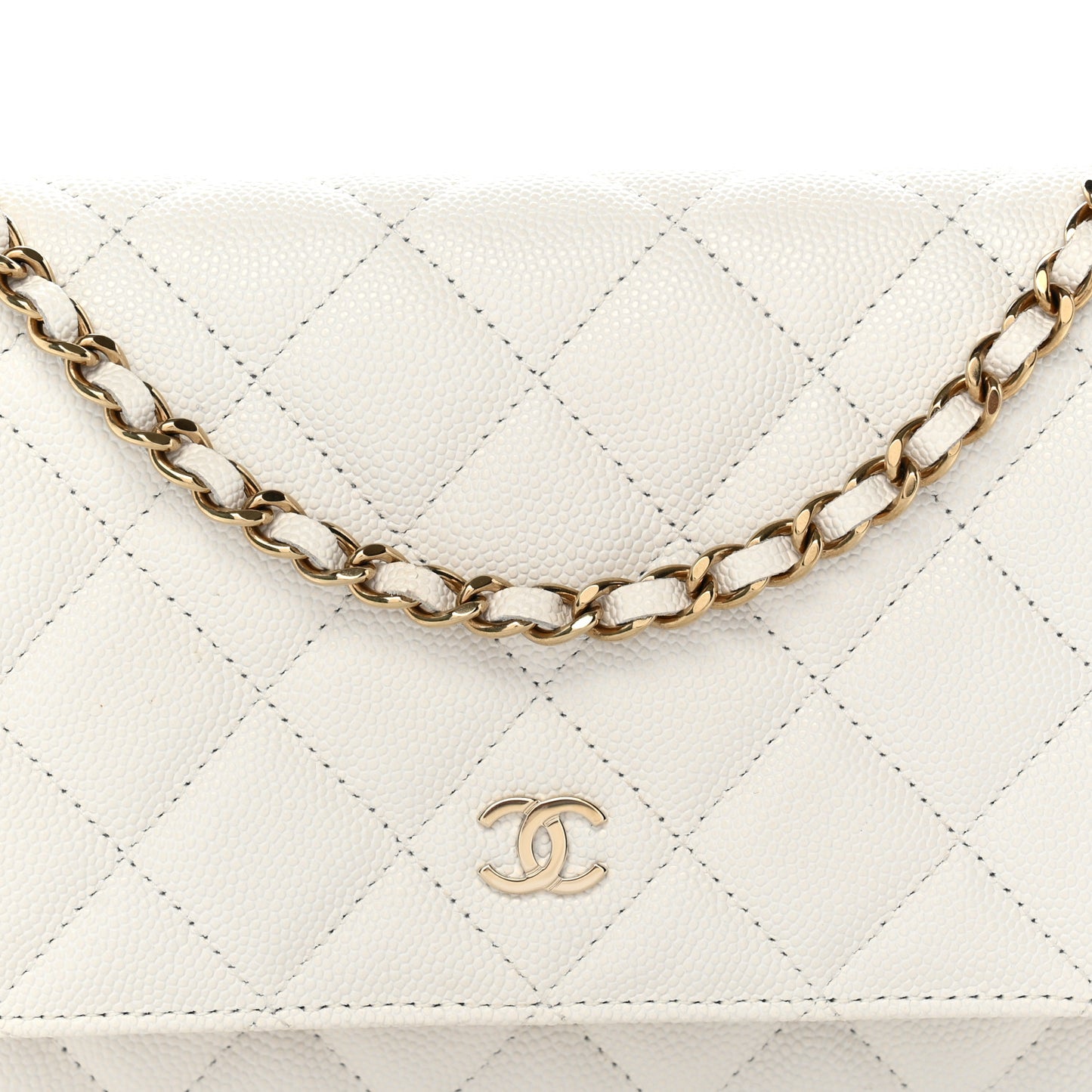 Caviar Quilted Wallet on Chain WOC White
