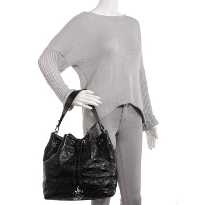 Chanel Glazed Calfskin On The Road Drawstring Tote Black 2 of 7