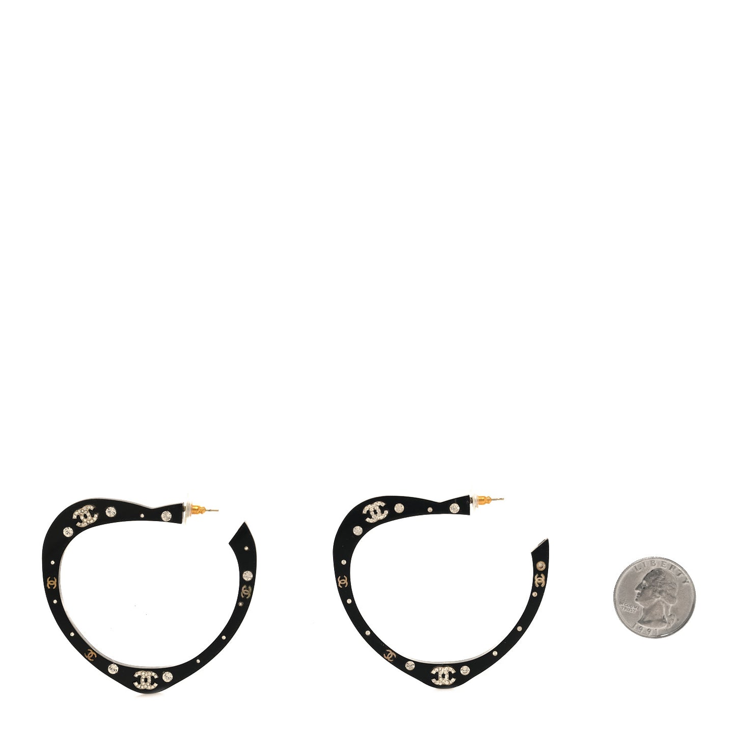 Resin CC Heart Hoop Earrings Black