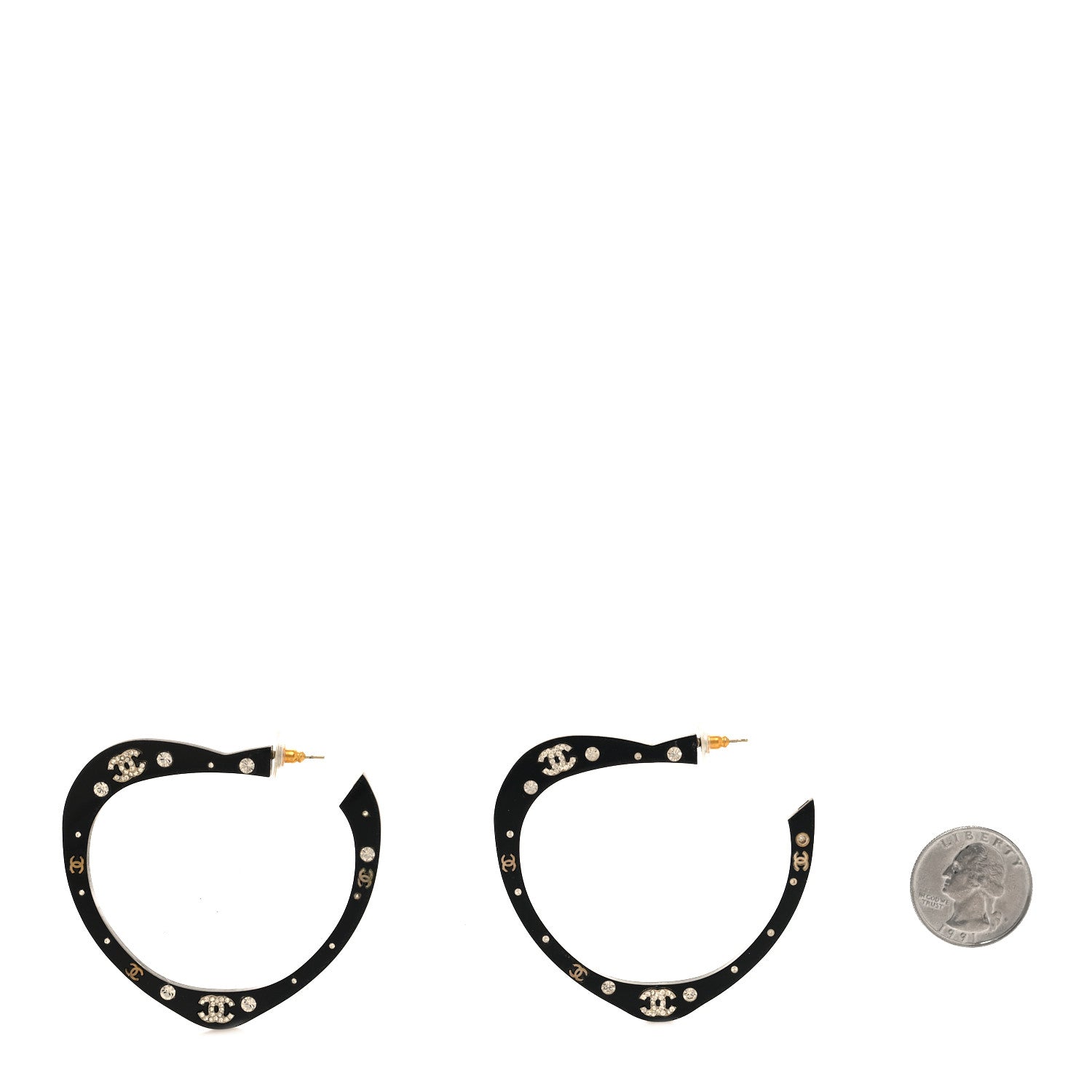 Chanel Resin CC Heart Hoop Earrings Black 2 of 3