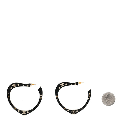 Chanel Resin CC Heart Hoop Earrings Black 2 of 3