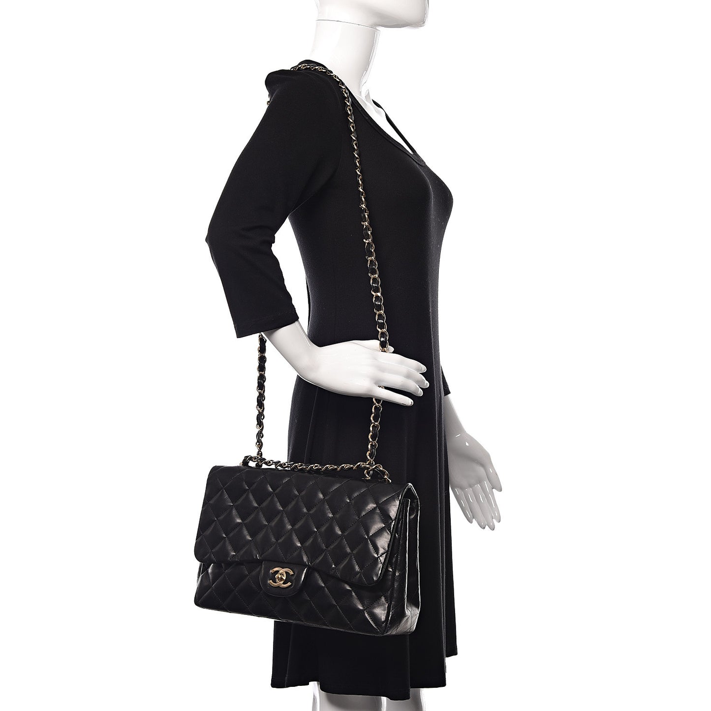 Lambskin Quilted Jumbo Single Flap Black