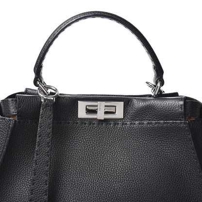 Fendi Cuoio Romano Selleria Bi-Color Medium Peekaboo Iconic Satchel Black Mou 9 of 10
