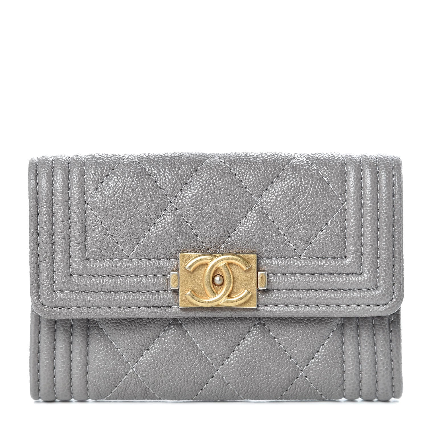 Chanel Caviar Quilted Boy Flap Card Holder Grey 1 of 9