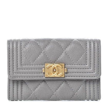 Chanel Caviar Quilted Boy Flap Card Holder Grey 1 of 9