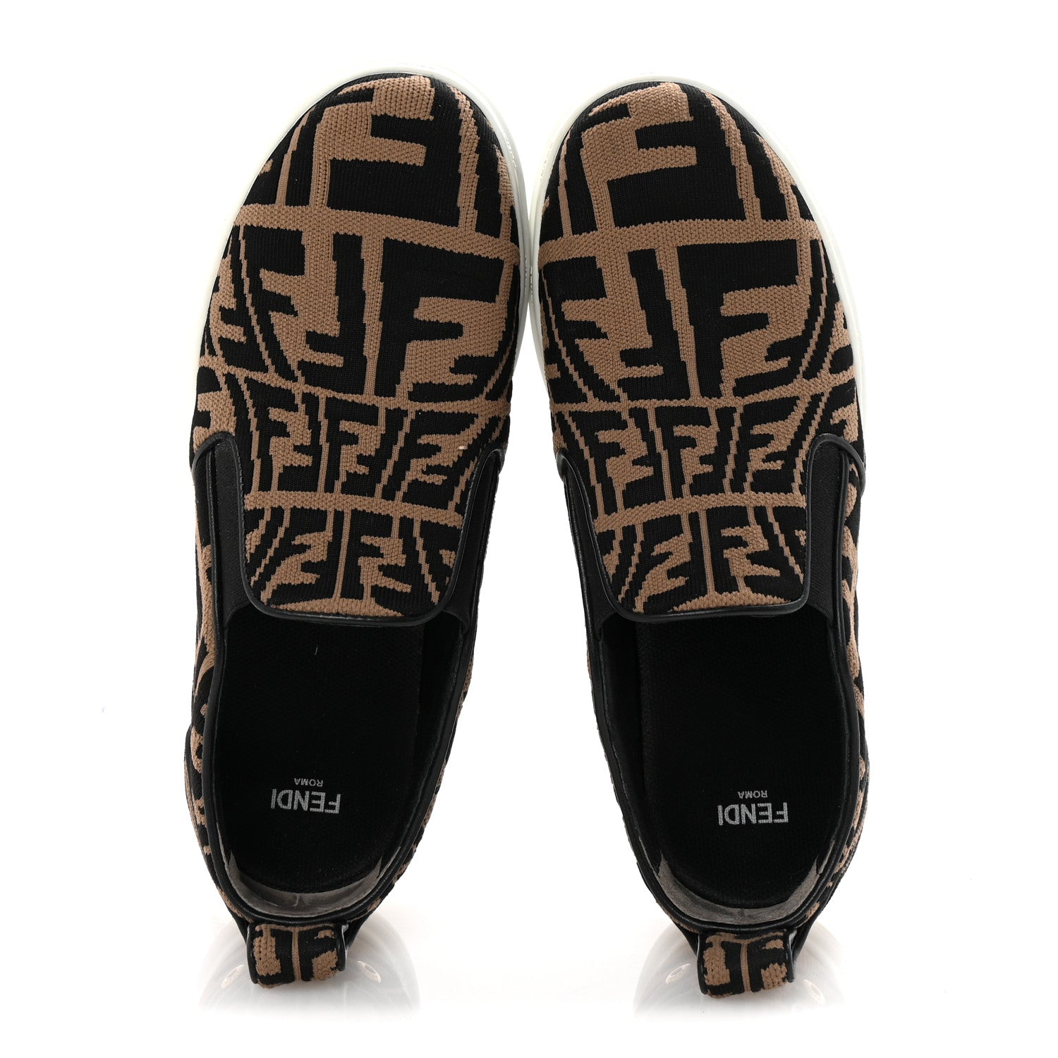 Fendi X SARA COLEMAN Canvas FF Vertigo Embroidered Womens Rise Slip On Sneakers 36.5 Tobacco Black 2 of 10
