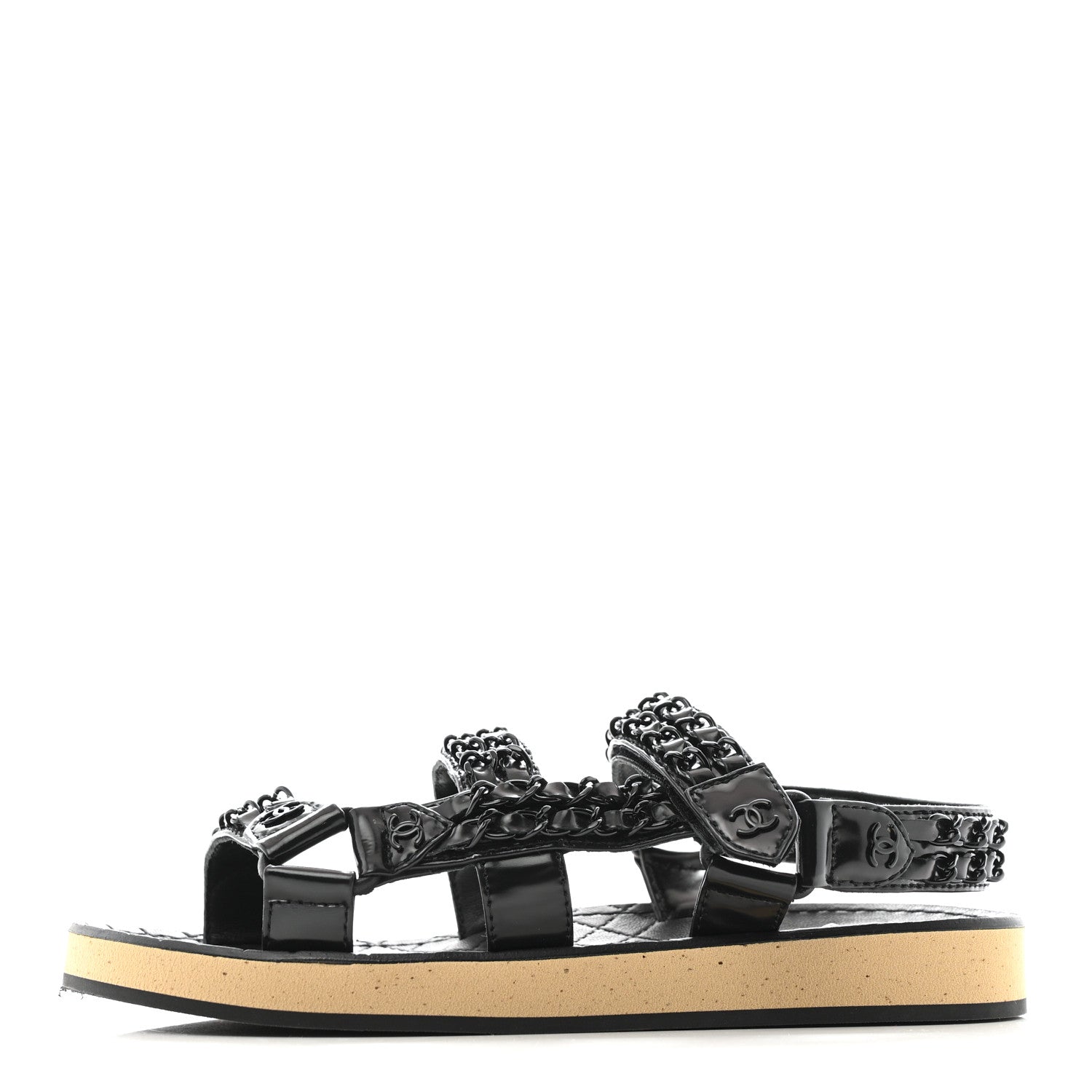 Chanel Laminated Goatskin Chain Sandals 35 Black 1 of 9