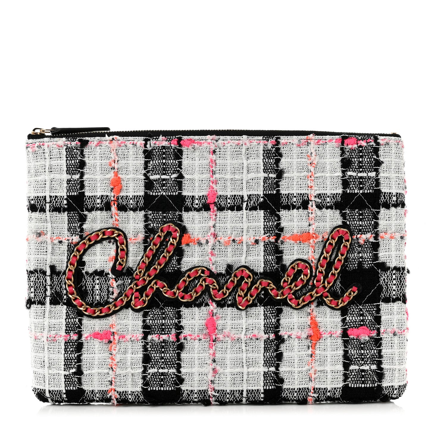 Tweed Lambskin Chain 20s Signe Medium Cosmetic Case White Black Multicolor