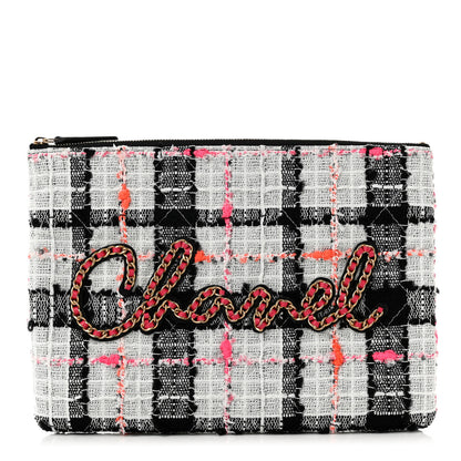 Chanel Tweed Lambskin Chain 20s Signe Medium Cosmetic Case White Black Multicolor 1 of 7