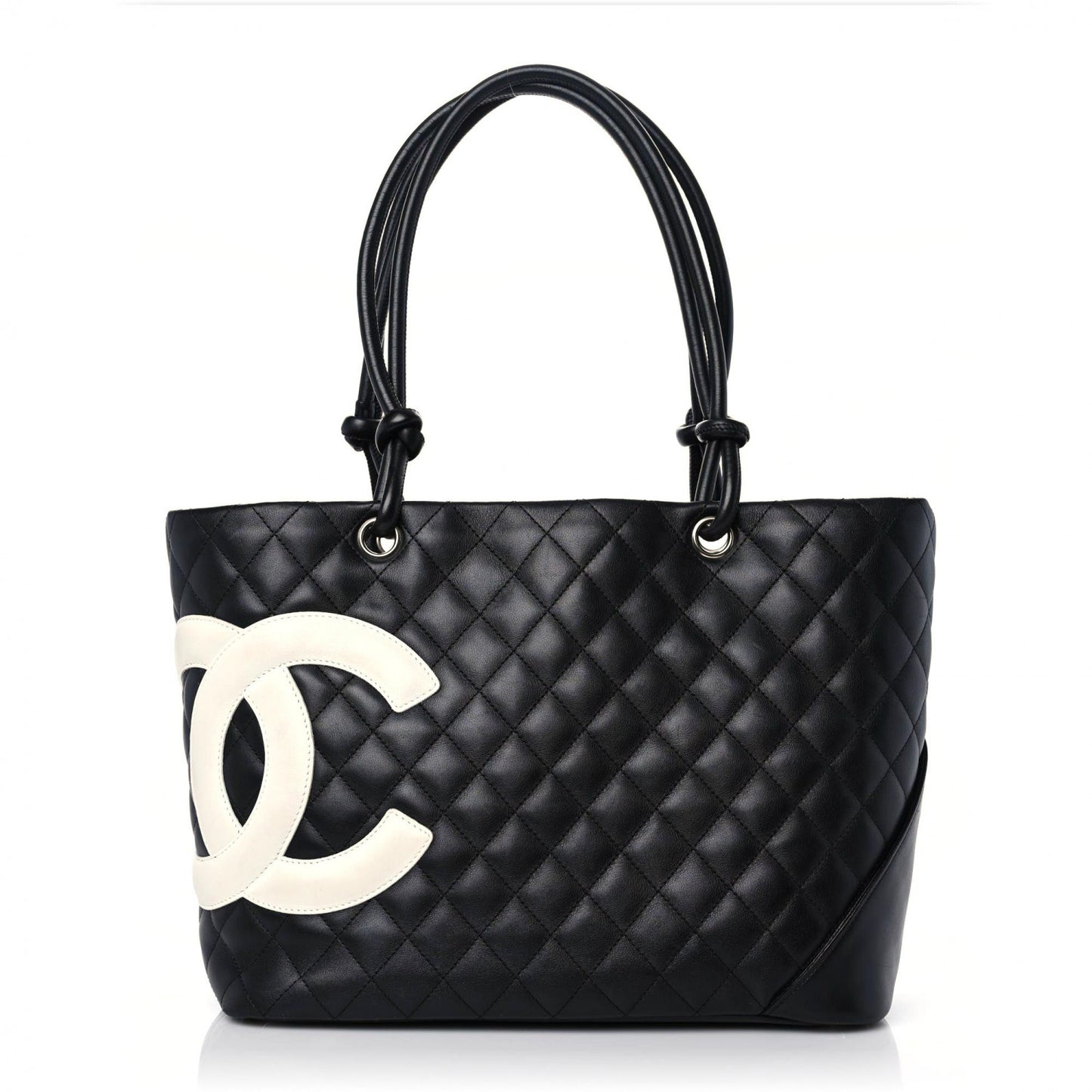 Calfskin Quilted Large Cambon Tote Black White