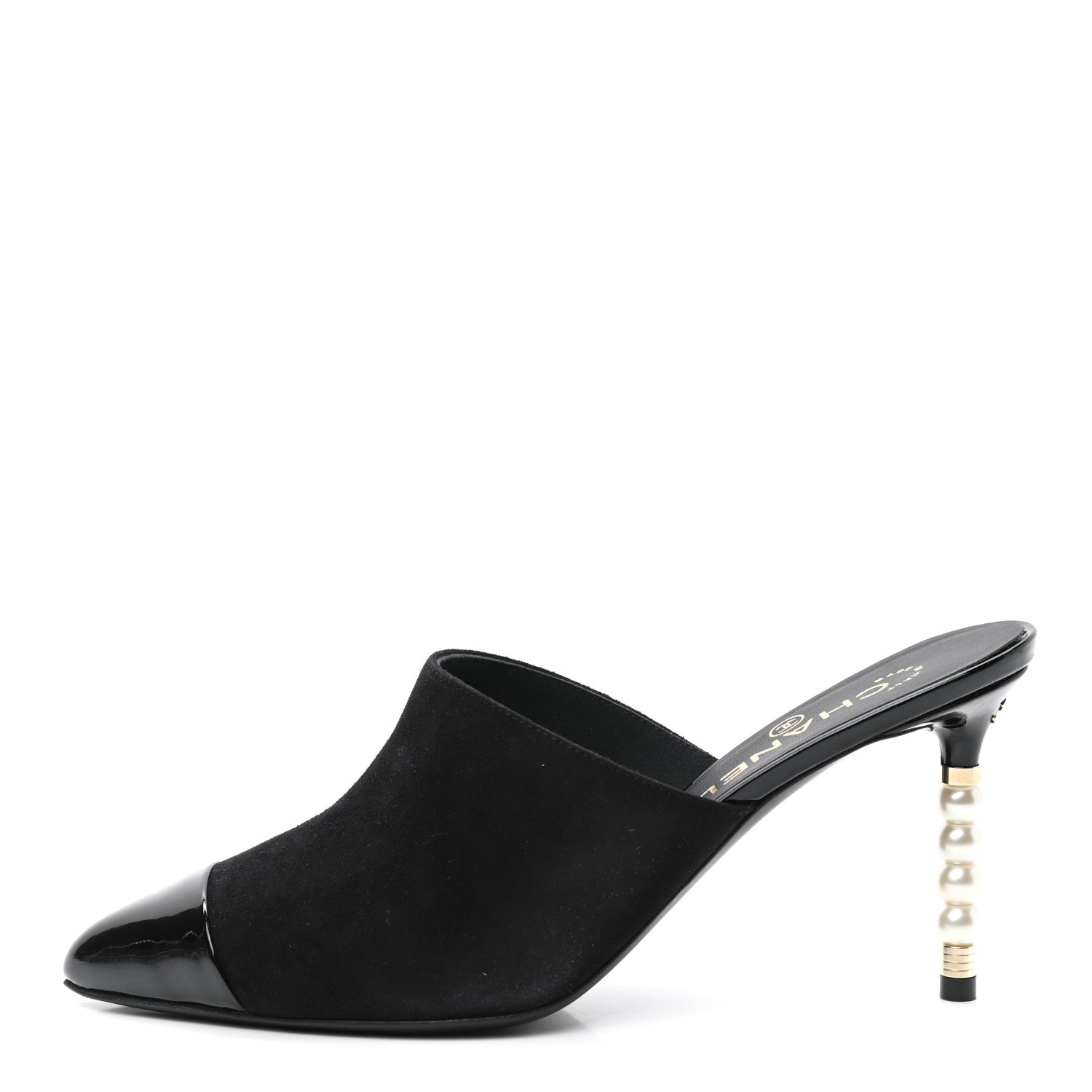 Chanel Suede Patent Calfskin Cap Toe Pearl Mule 38.5 Black 1 of 9