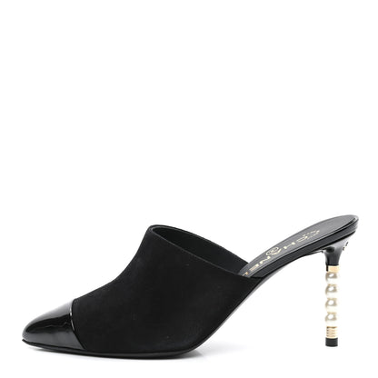Chanel Suede Patent Calfskin Cap Toe Pearl Mule 38.5 Black 1 of 9