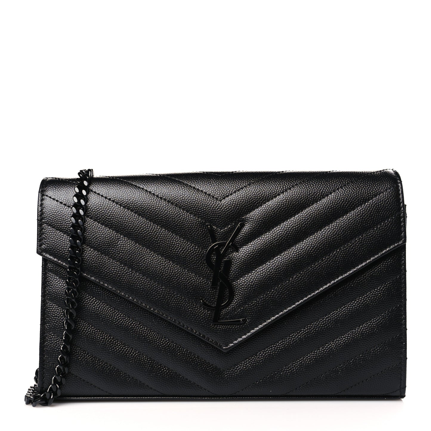 Grain De Poudre Matelasse Chevron Monogram Monochrome Chain Wallet Black