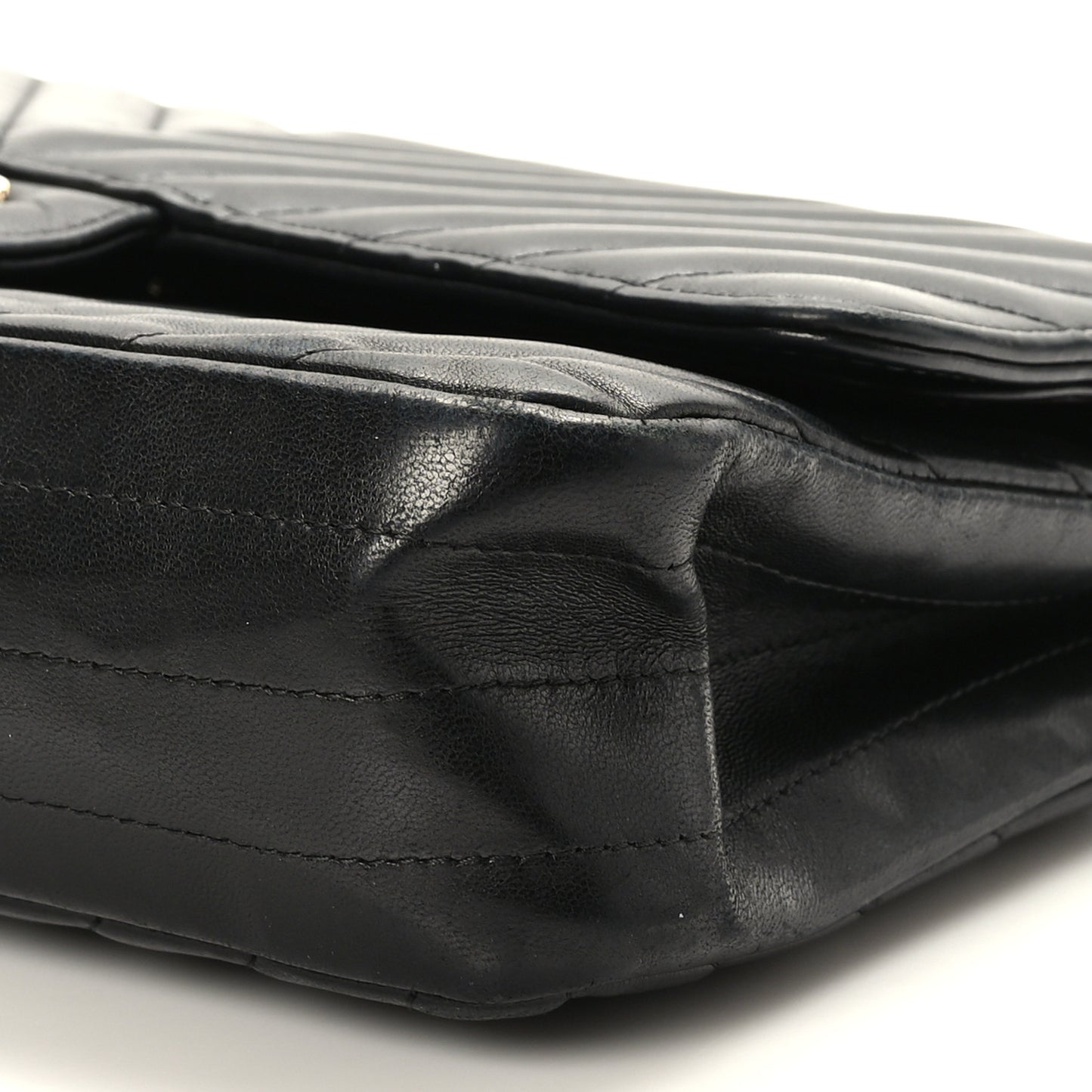 Lambskin Chevron Quilted Medium Double Flap Black