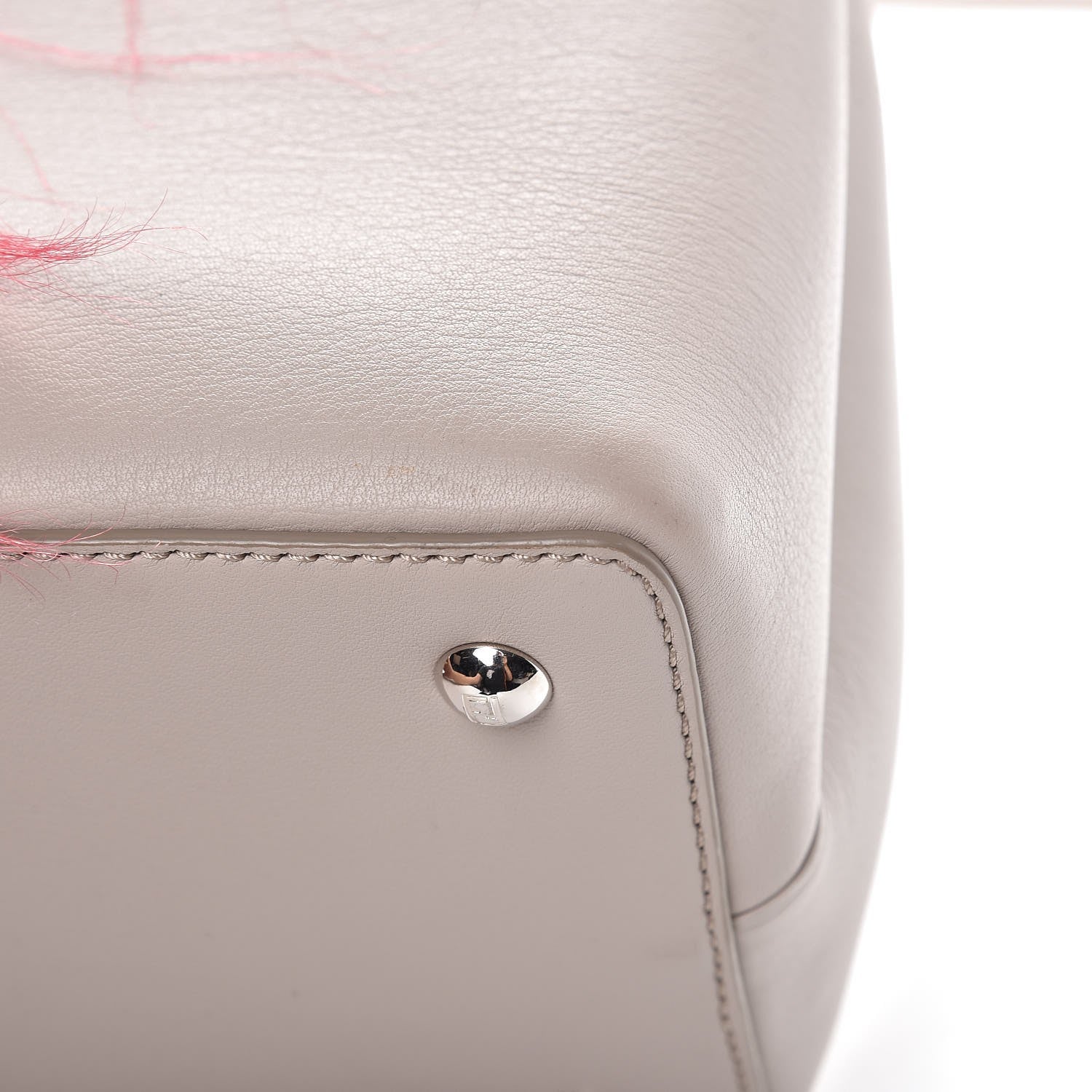 Fendi Vitello Dolce Fox Goat Bi-Color Sad Eyes Mirror Charm Petite 2Jours Tote Grigio Polvere Black 10 of 10