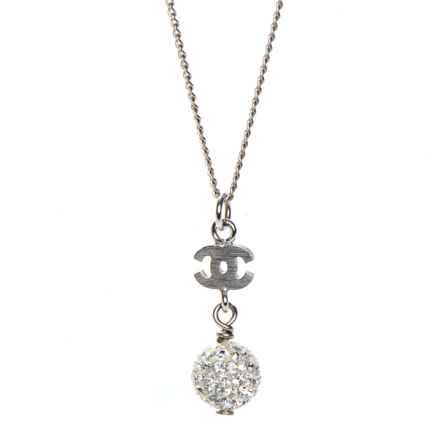Crystal CC Drop Necklace Silver