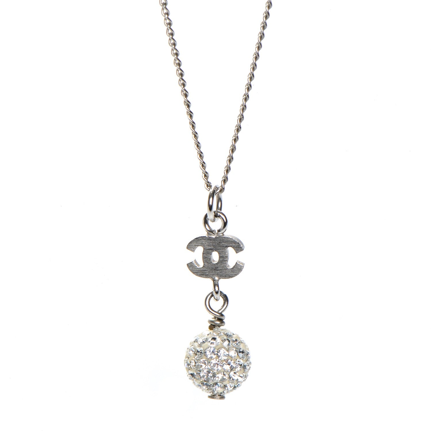 Chanel Crystal CC Drop Necklace Silver 3 of 5