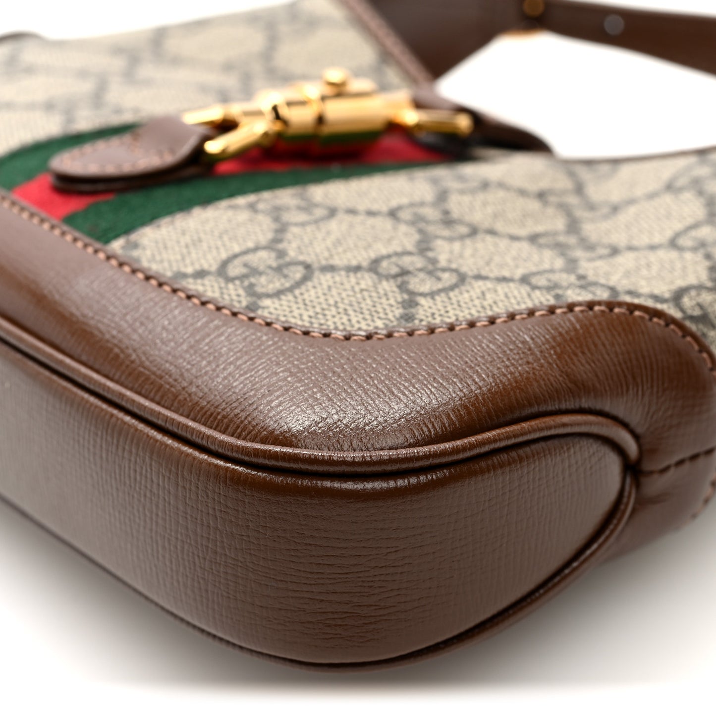 GG Supreme Monogram Azalea Calfskin Web Mini Jackie 1961 Hobo Beige Ebony Brown Sugar