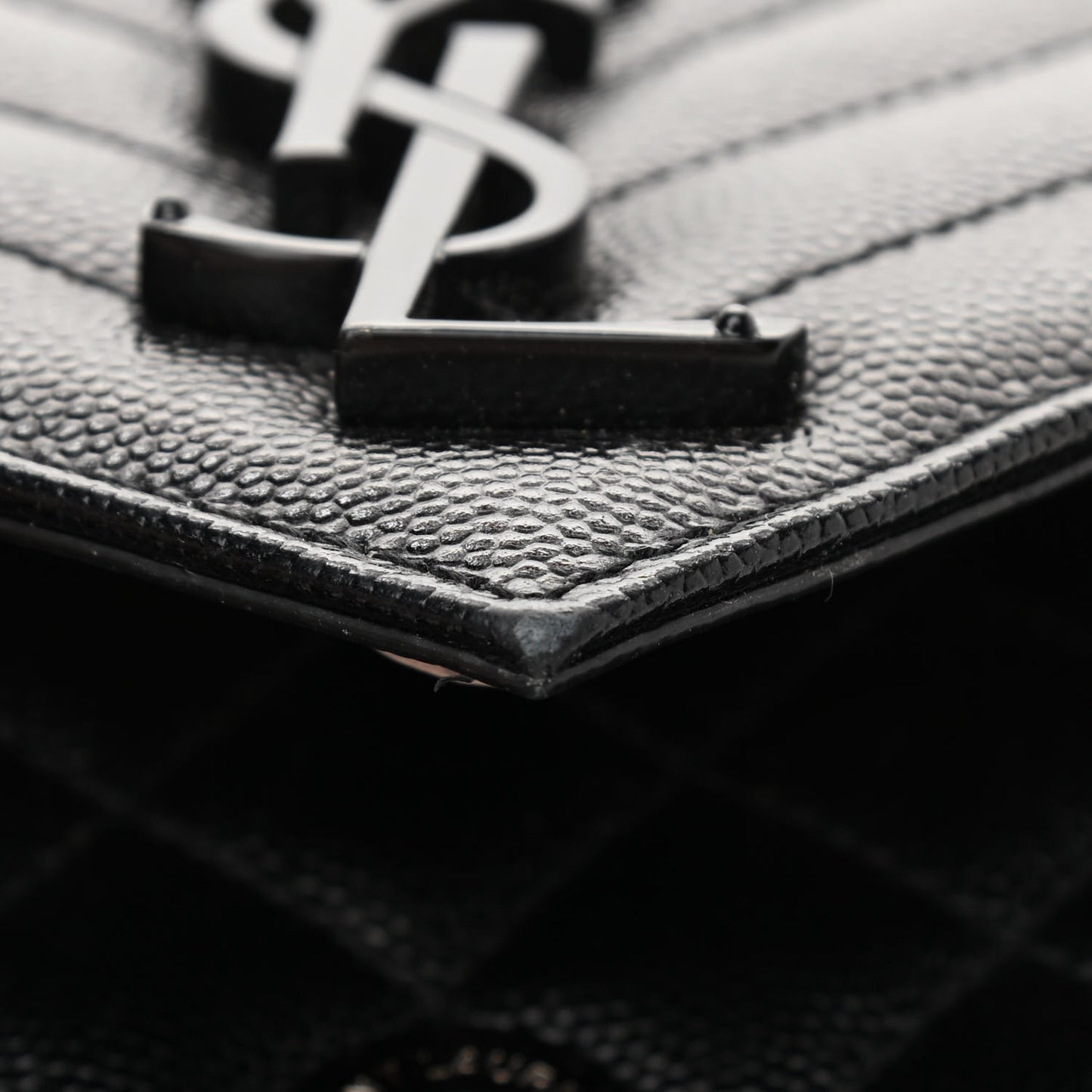 Grain De Poudre Textured Mixed Matelasse Triquilt Medium Monogram Satchel Black
