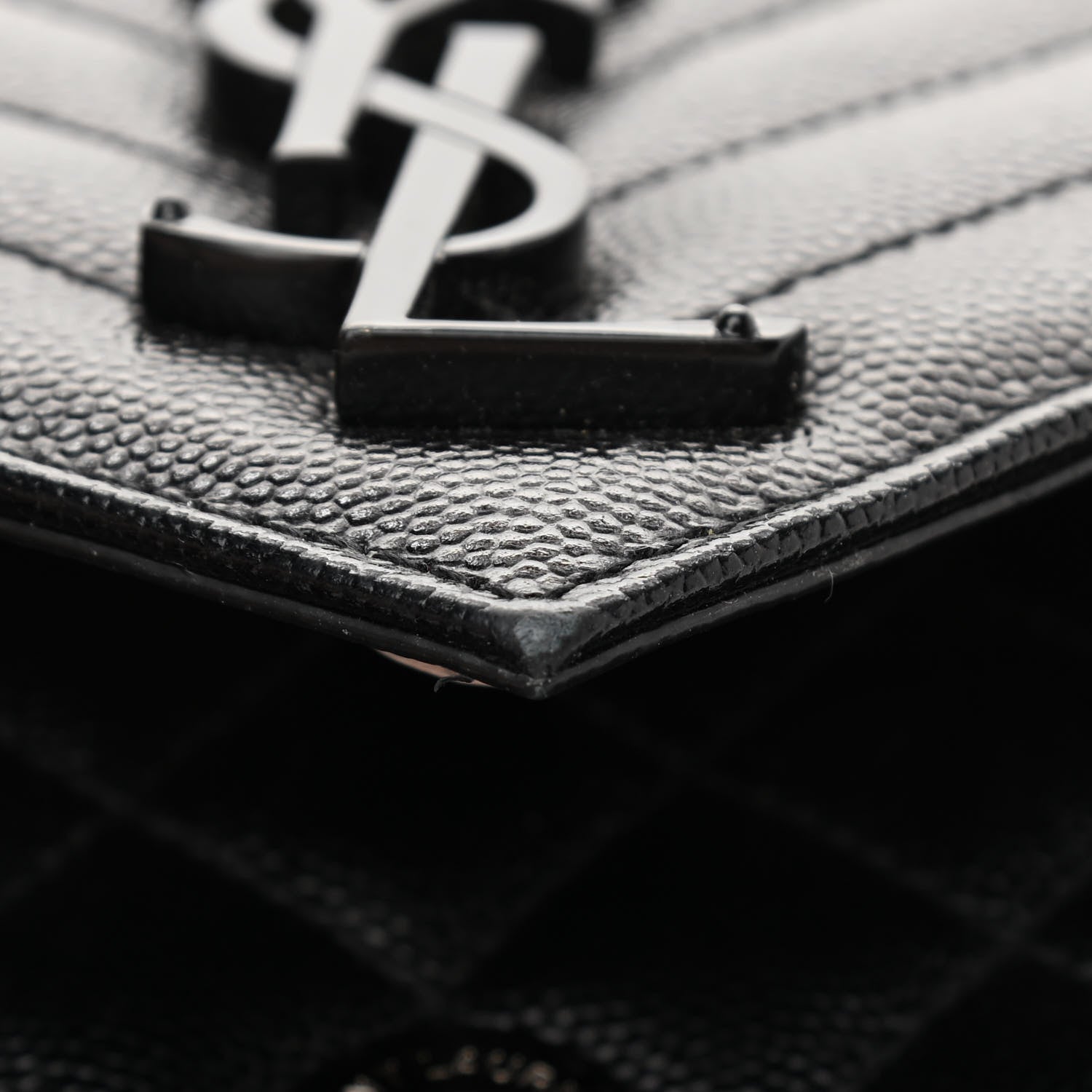 Saint Laurent Grain De Poudre Textured Mixed Matelasse Triquilt Medium Monogram Satchel Black 12 of 12