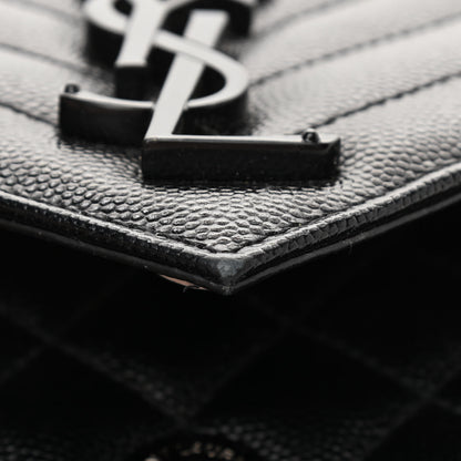 Saint Laurent Grain De Poudre Textured Mixed Matelasse Triquilt Medium Monogram Satchel Black 12 of 12