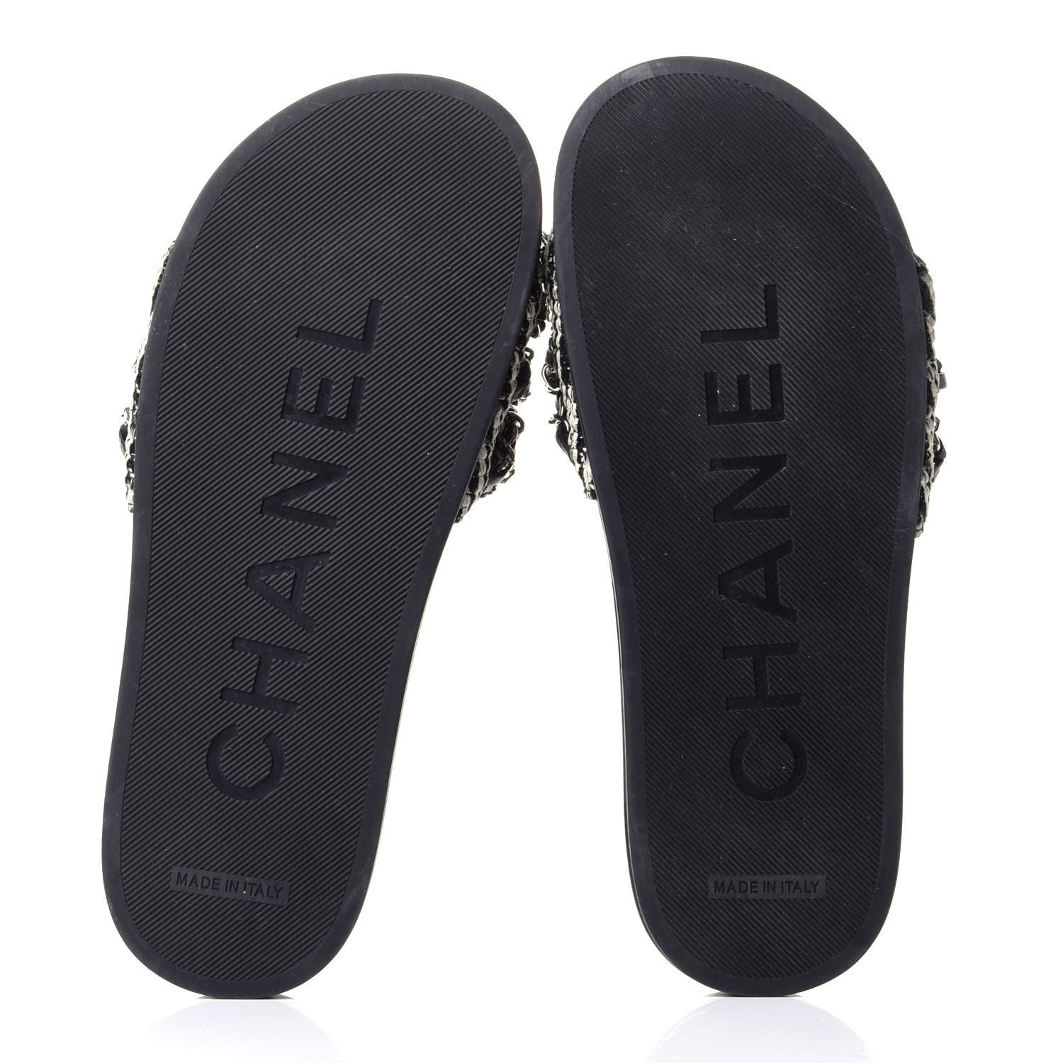 Chanel Tweed Lambskin Chain Flat Sandals 36 White Black 6 of 10