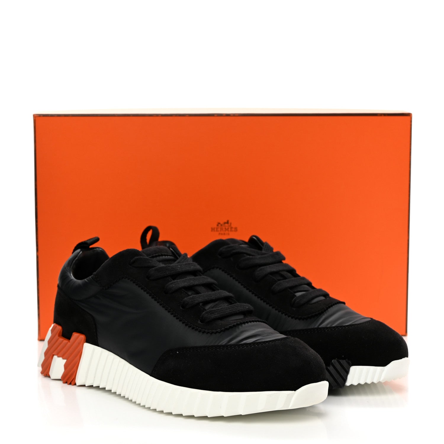 Hermes Parachute Fabric Suede Goatskin Womens Bouncing Sneakers 38 Black 8 of 8