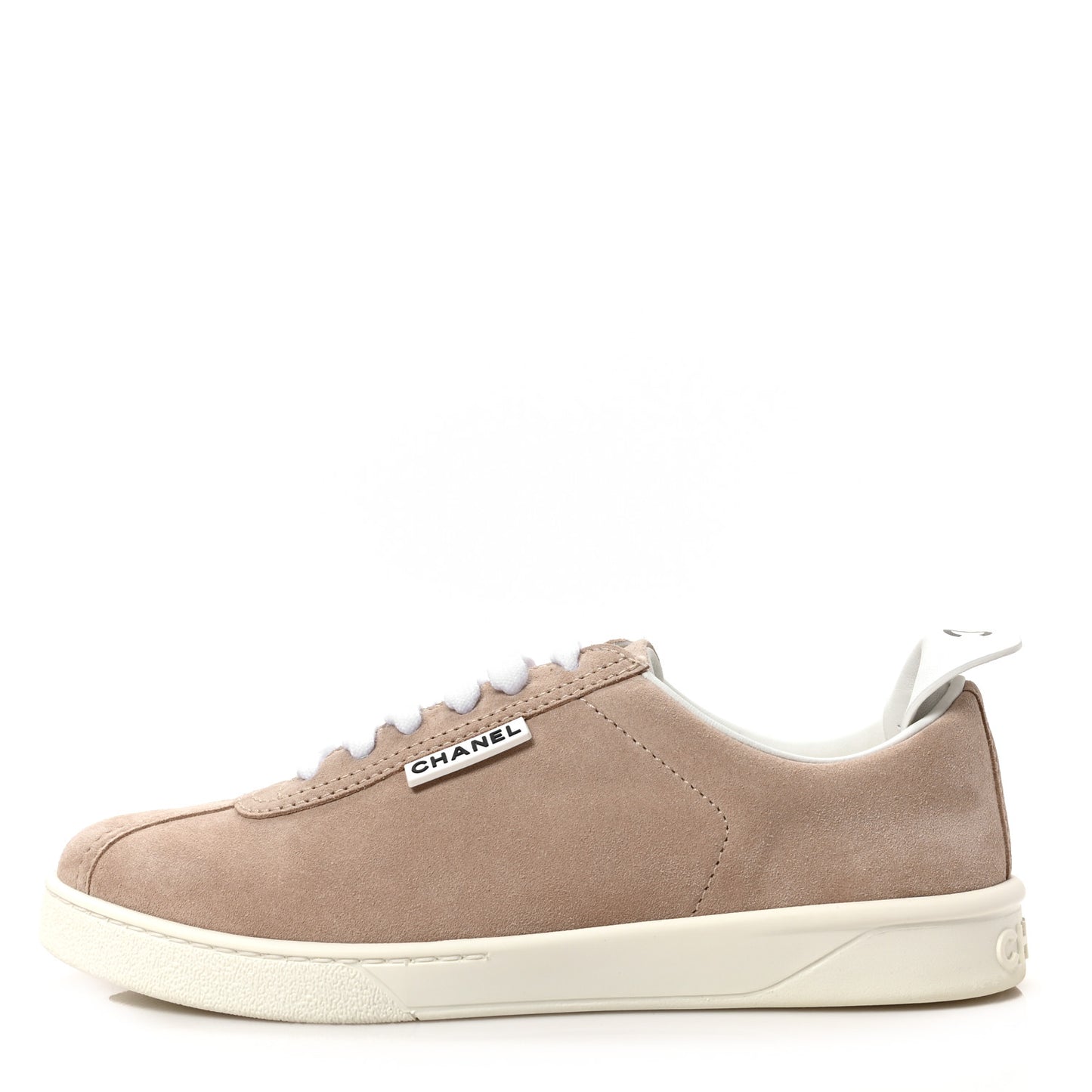 Suede Calfskin Womens Sneakers 38.5 Dark Beige