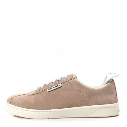 Chanel Suede Calfskin Womens Sneakers 38.5 Dark Beige 1 of 7