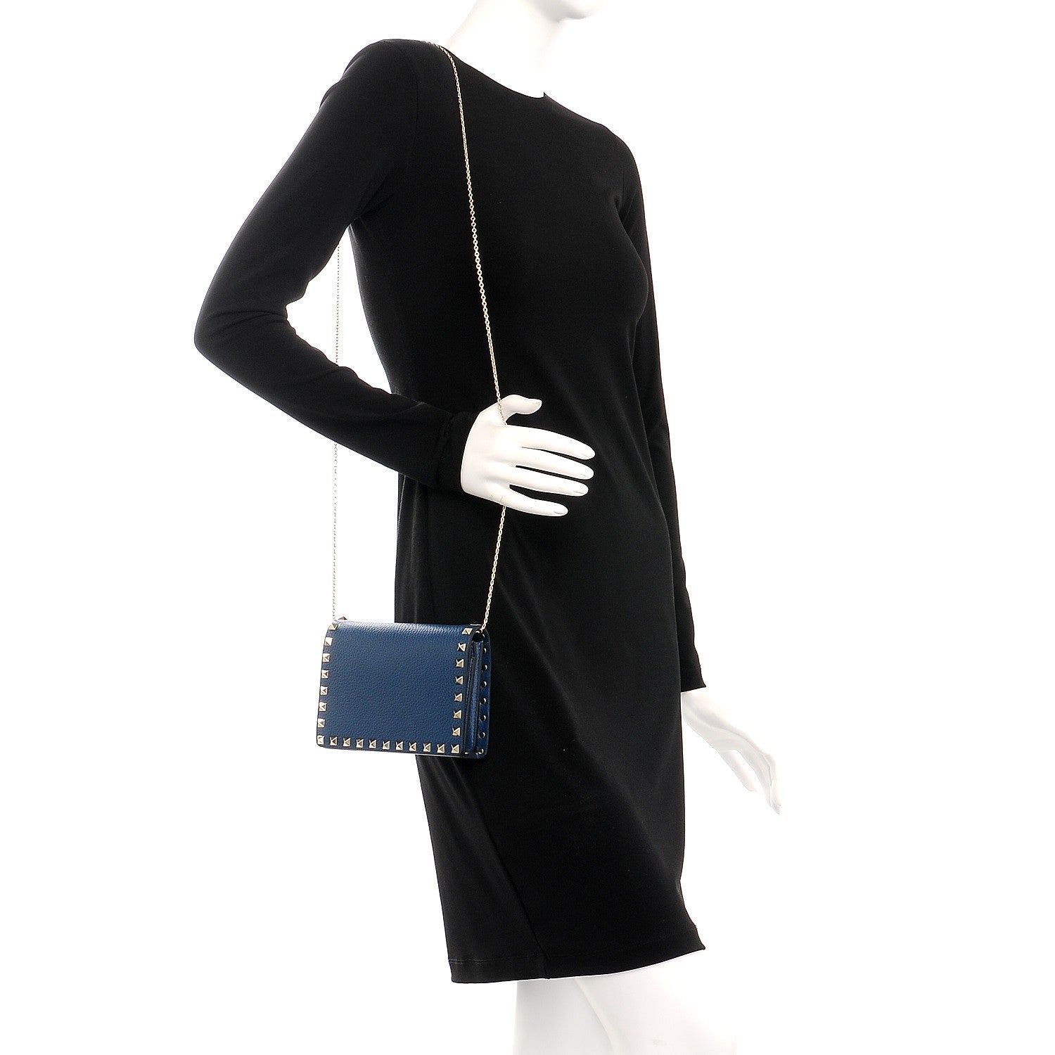 Valentino Garavani Grained Calfskin Rockstud Wallet on Chain Peacock 2 of 7