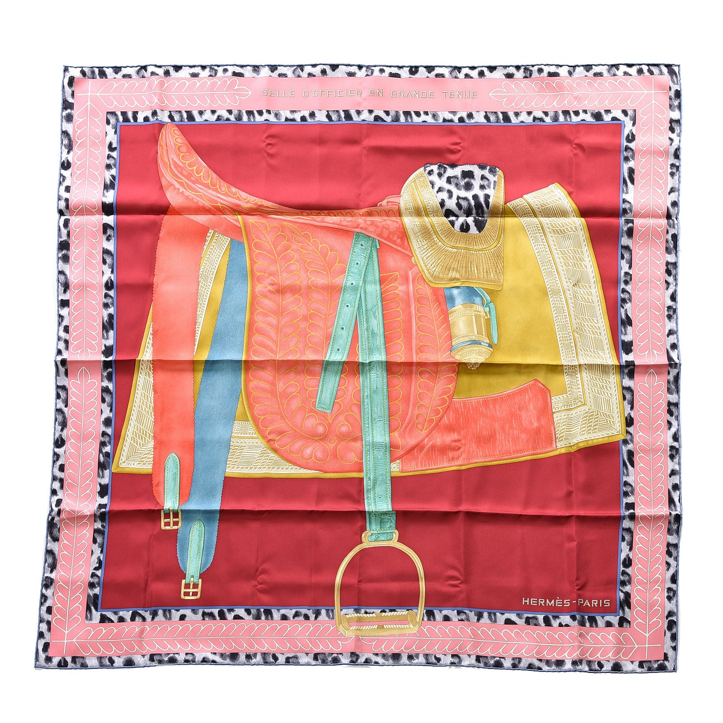 Silk Selle d'Officier En Grande Tenue Scarf 90 Framboise Corail Mordore