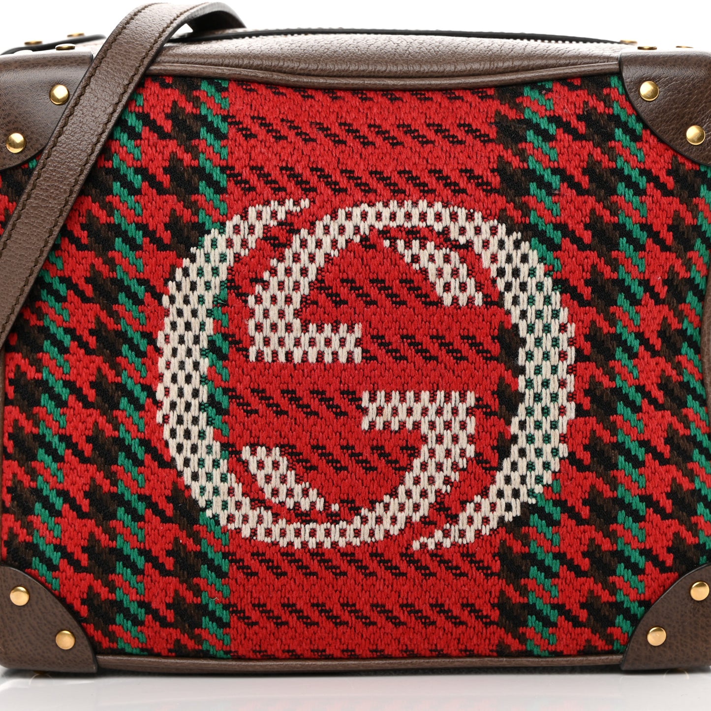 Cotton Wool Textured Calfskin Houndstooth Woven Square Messenger Bag Red Green Ivory Multicolor New Acero
