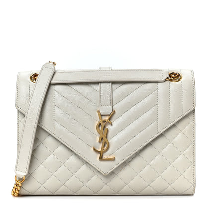 Saint Laurent Grain De Poudre Textured Mixed Matelasse Medium Triquilt Monogram Satchel Crema Soft 1 of 12