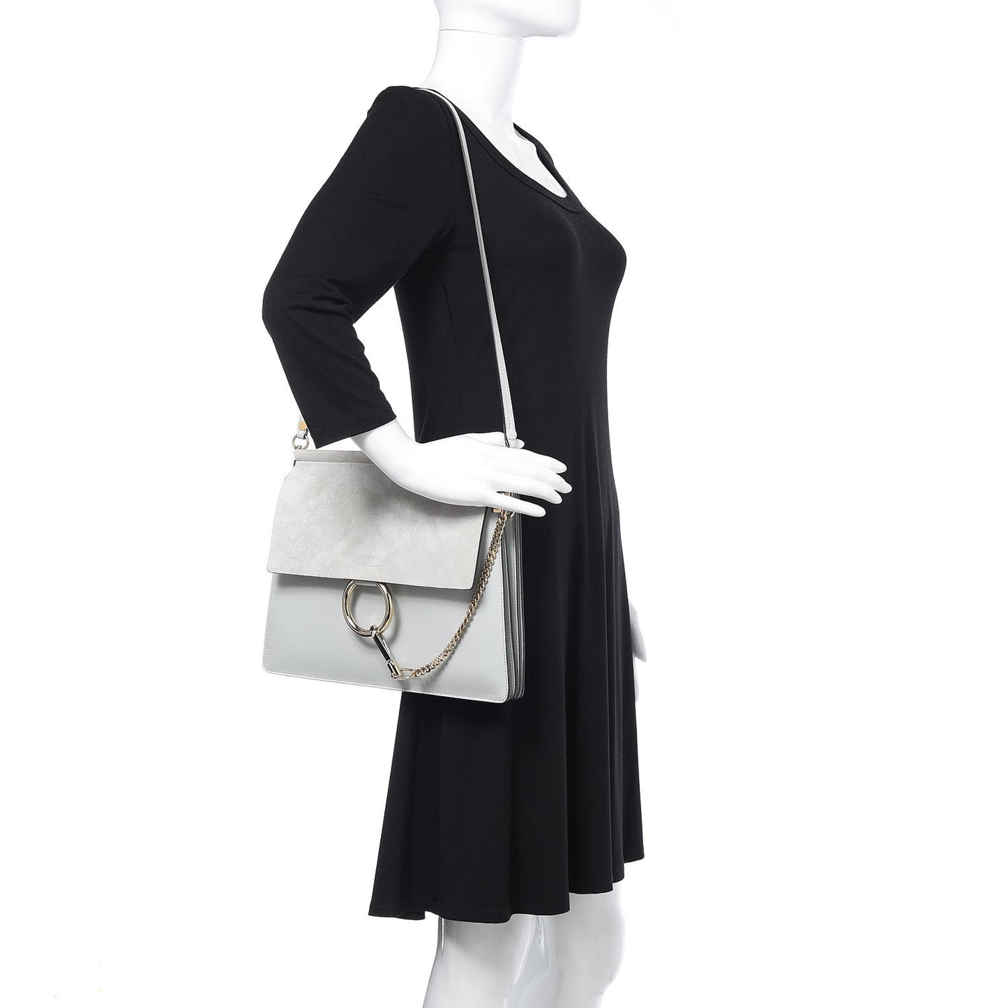Calfskin Suede Medium Faye Shoulder Bag Airy Grey