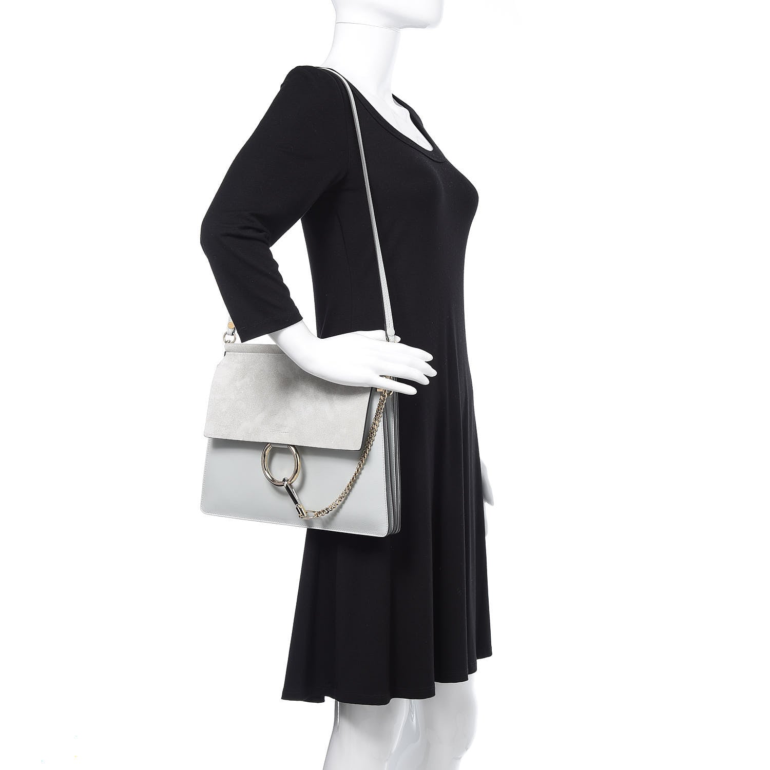 Chloe Calfskin Suede Medium Faye Shoulder Bag Airy Grey 2 of 10