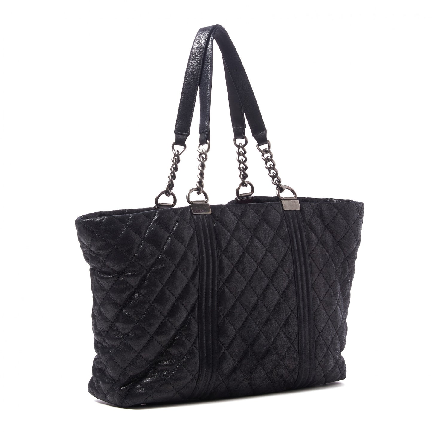 Goatskin Quilted Large Gentle Boy Shopping Tote Black