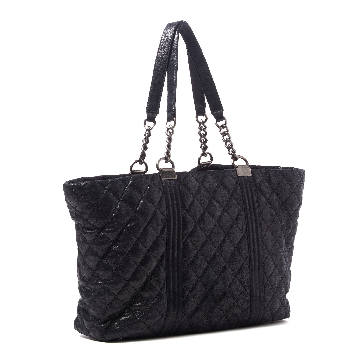 Chanel Goatskin Quilted Large Gentle Boy Shopping Tote Black 2 of 9