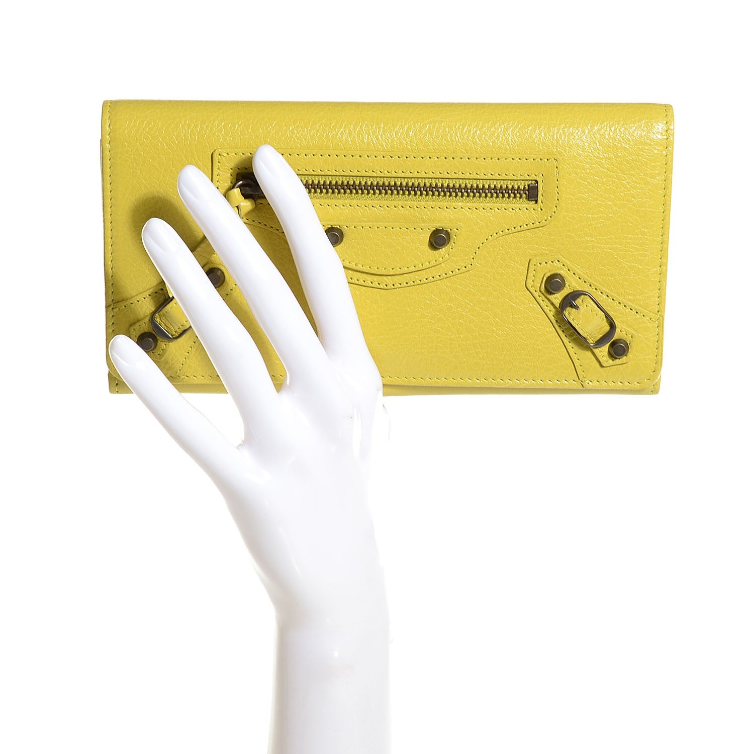 Balenciaga Agneau Classic Hardware Money Wallet Jaune Poussin 2 of 9