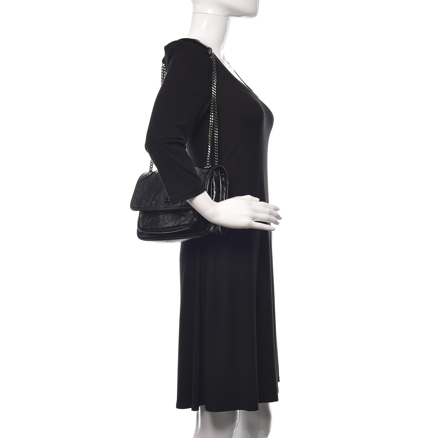 Saint Laurent Crinkled Calfskin Matelasse Monogram Baby Niki Chain Satchel Black 2 of 11