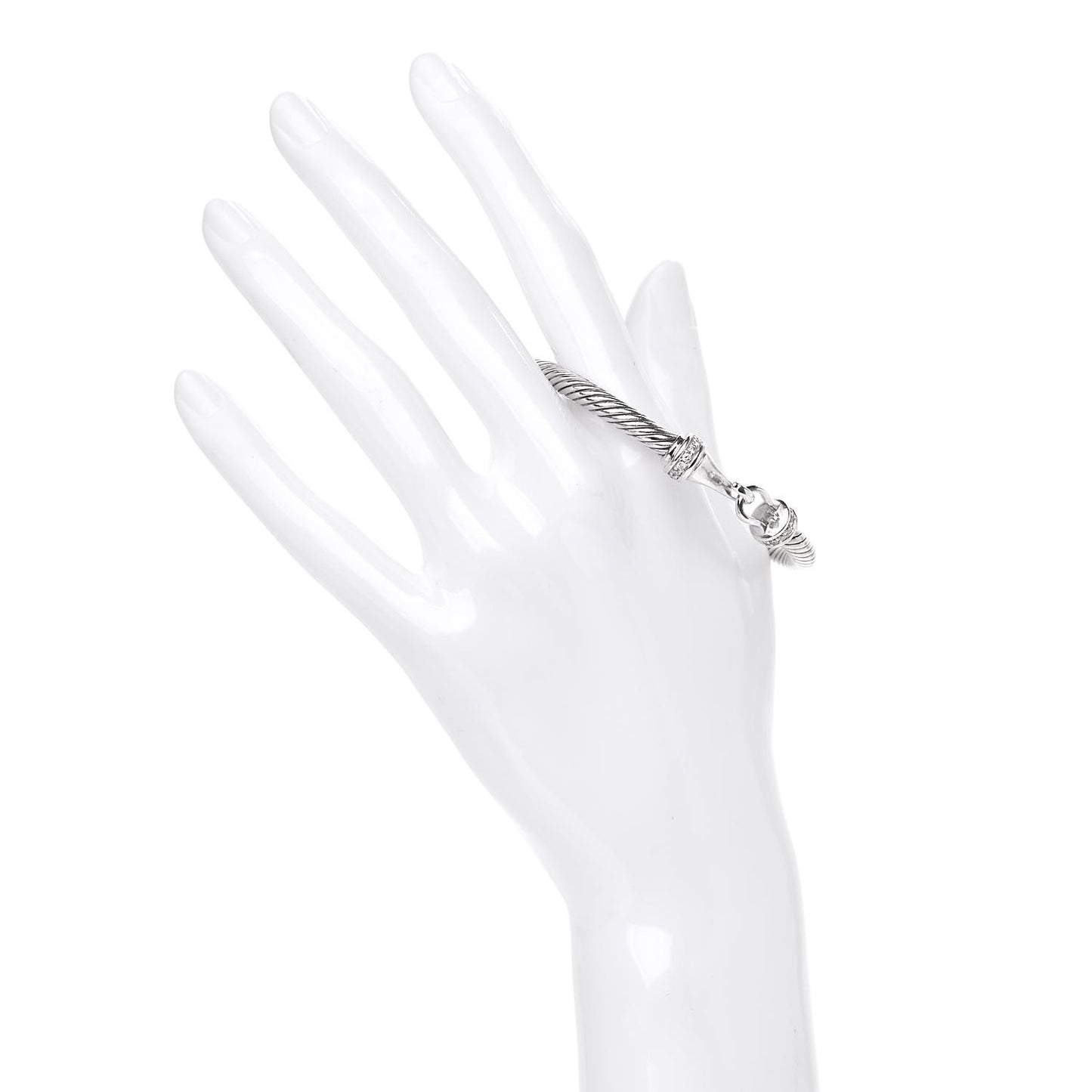 Sterling Silver 18K White Gold Diamond 5mm Cable Buckle Bracelet