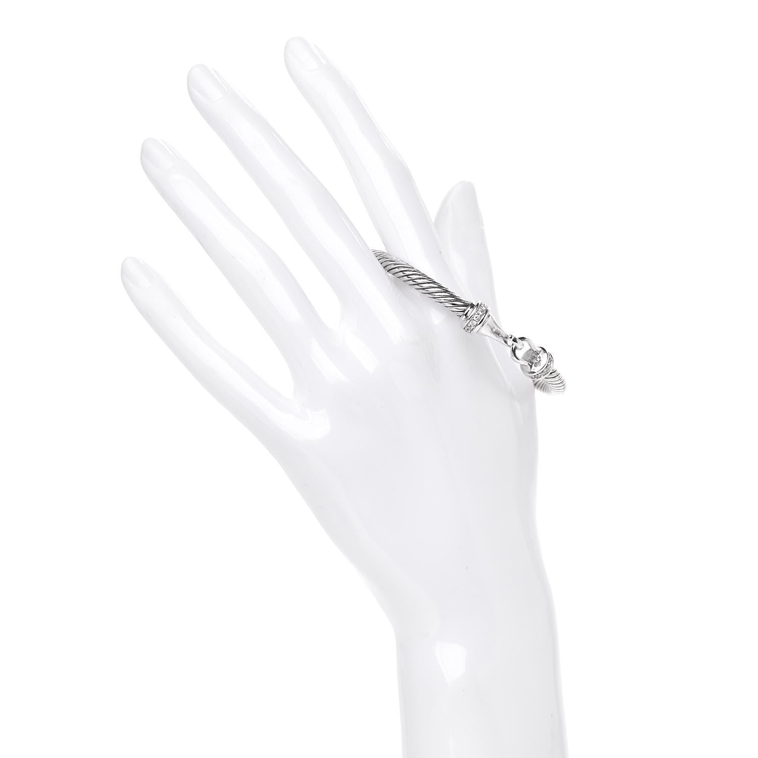 David Yurman Sterling Silver 18K White Gold Diamond 5mm Cable Buckle Bracelet 2 of 4
