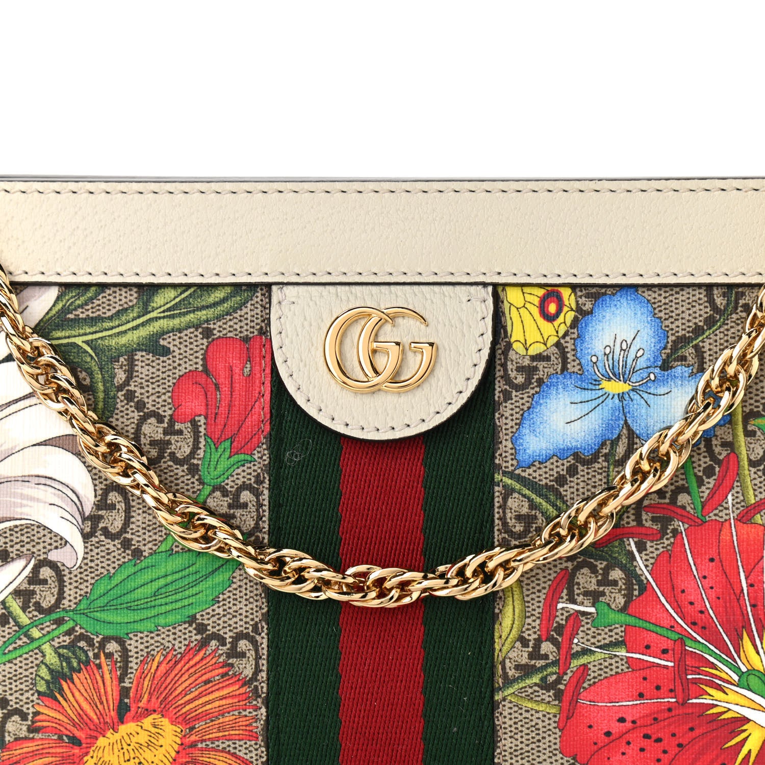 Gucci GG Supreme Monogram Flora Web Small Ophidia Chain Shoulder Bag White 9 of 12