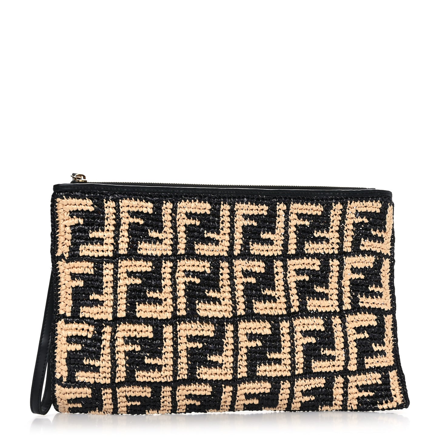 Raffia FF 1974 Large Flat Pouch Black Natural