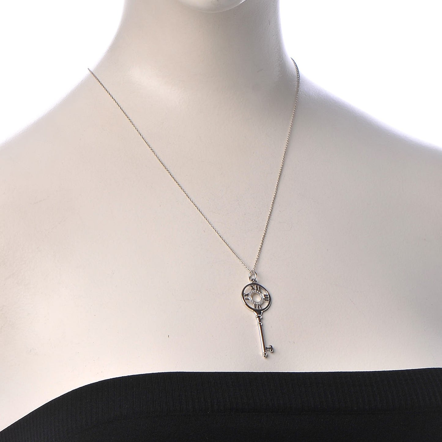 18K White Gold Diamond Atlas Key Pendant Necklace